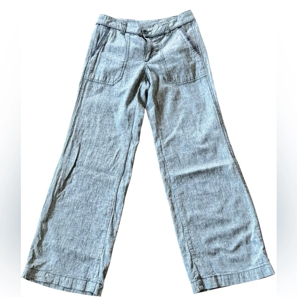 Pilcro and the Letterpress Linen blend Blue Straight Leg Trousers - Picture 2 of 6